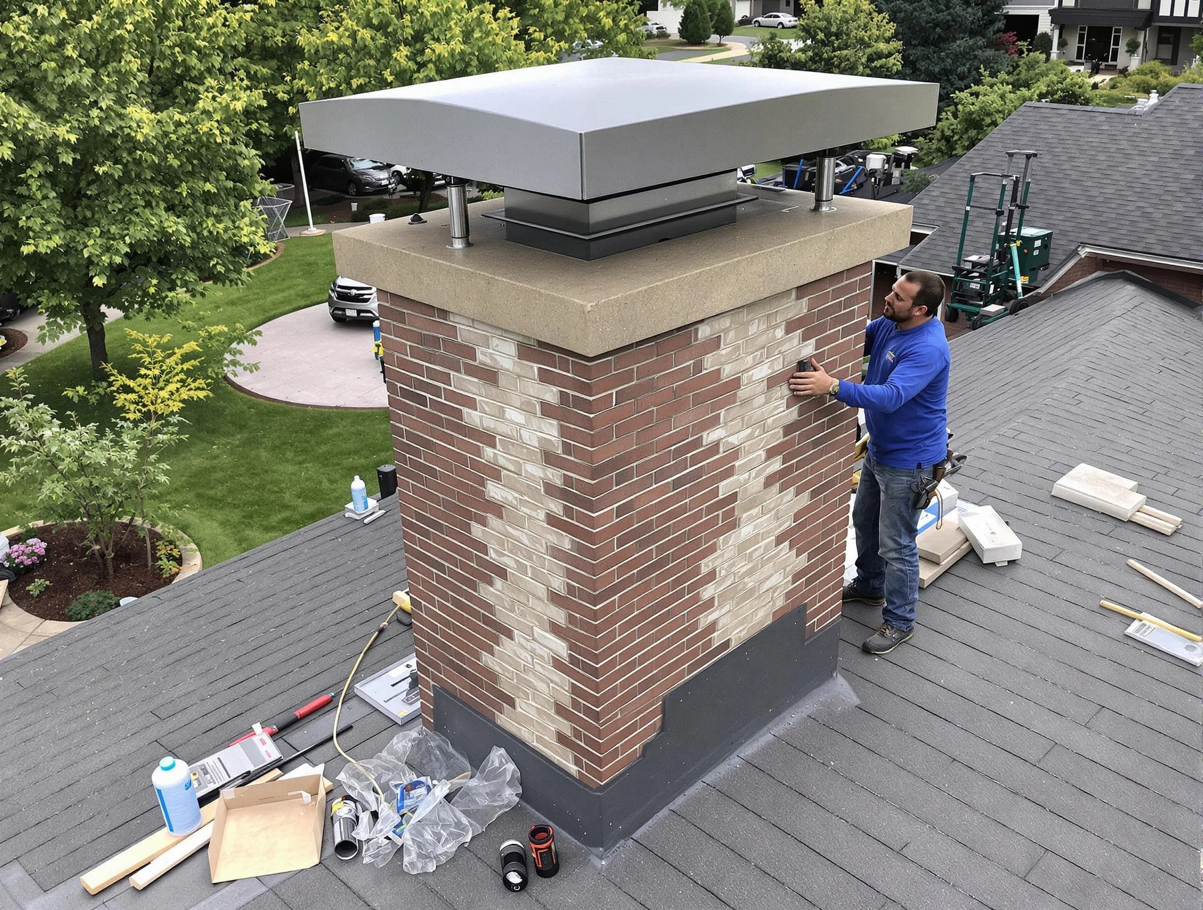 Tucker Chimney Sweep team working on a custom chimney remodel in Tucker, GA