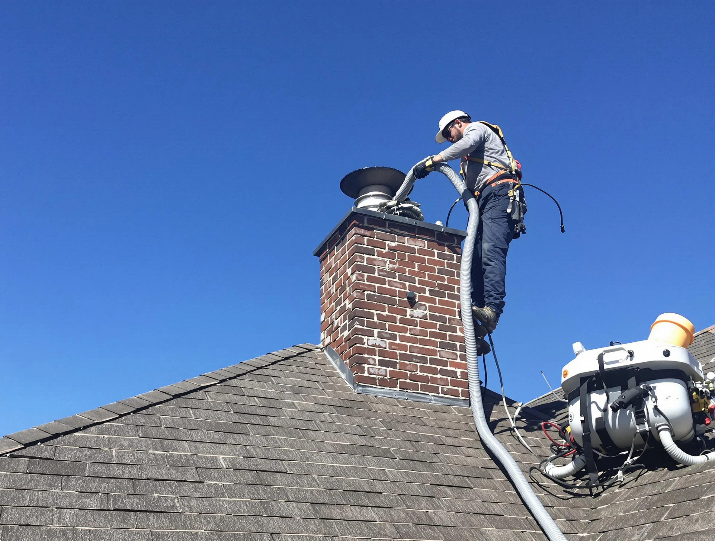 Dedicated Tucker Chimney Sweep team member cleaning a chimney in Tucker, GA